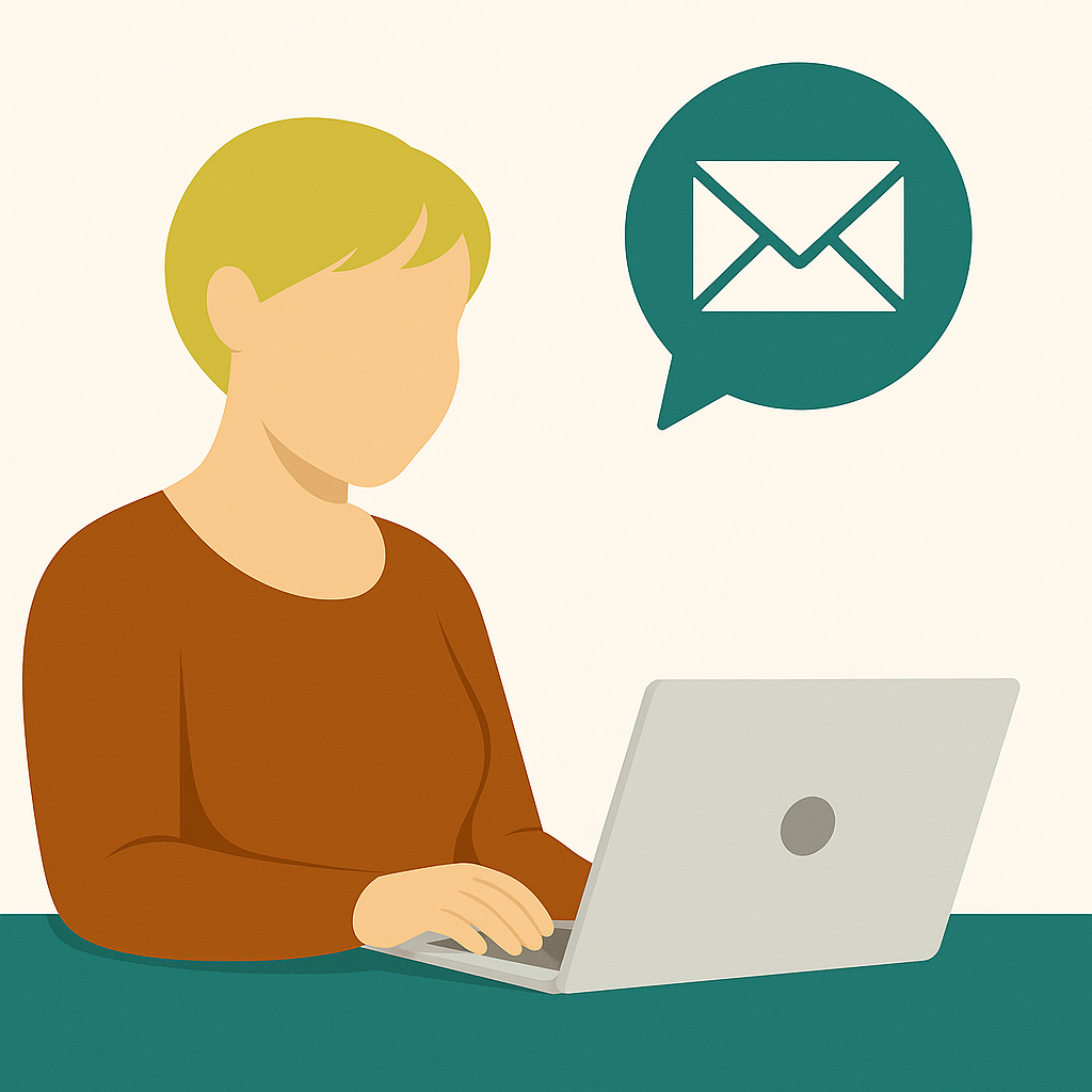 llustration of a person using a laptop with an email icon, representing effective email marketing and digital communication.